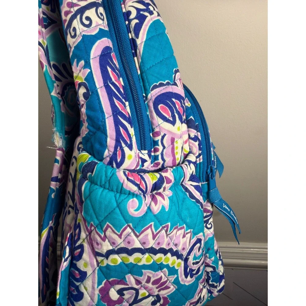Vera Bradley Backpack Womens Large Blue Purple Paisley Quilted Cotton Travel Bag
